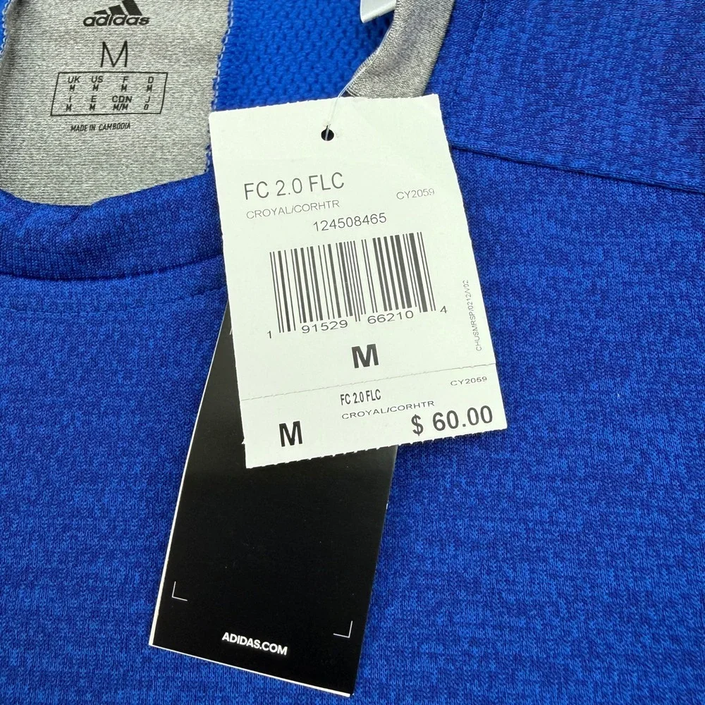 Adidas Baseball Sweatshirt Mens Medium Blue FC 2.0 FLC Long‎ Sleeve Pullover NEW